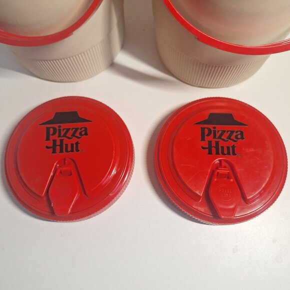 2 Vintage Pizza Hut Red & White Insulated Thermos Drink Coolers Handles 80s Lot - Picture 4 of 7